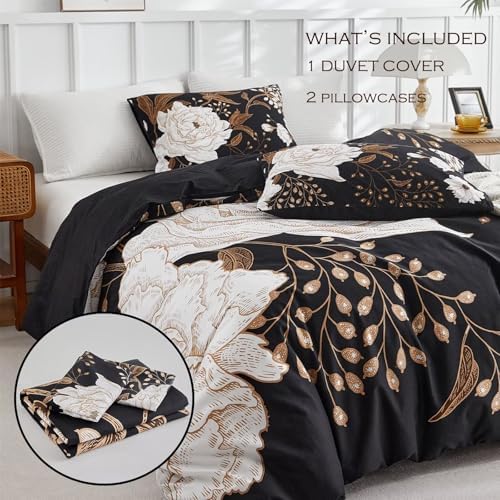 MKXI Gold Floral Black Duvet Cover Twin XL Set