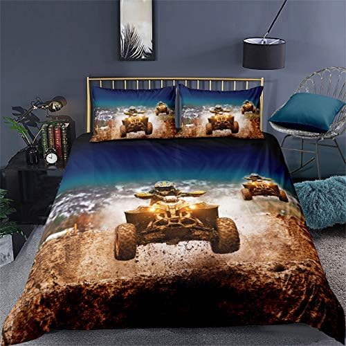 AMTAN 3D Duvet Cover Set Dirt Bike Motocross Racing Kids Bedding 3pcs