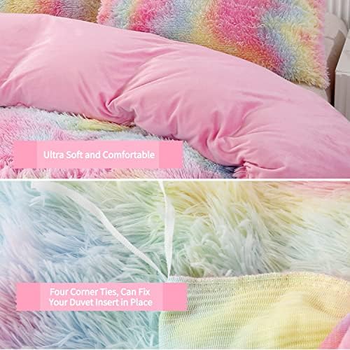 RYNGHIPY 3Pcs Rainbow Girls Queen Duvet Set with Hidden Zipper