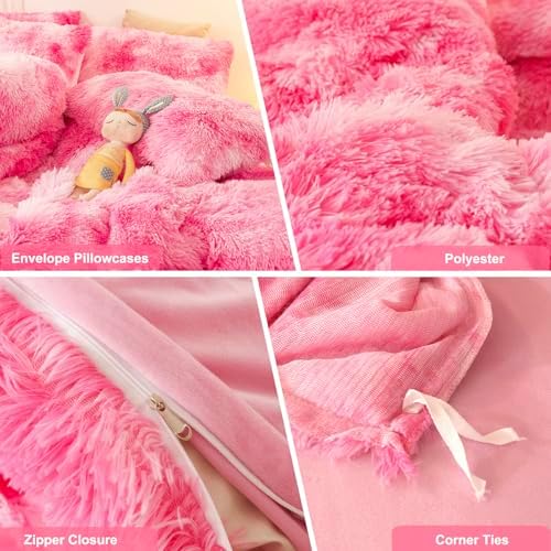 SUCSES Pink Fluffy Duvet Cover Set 3 Pieces