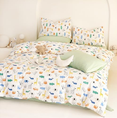 MEJU Jungle Animals Duvet Cover Set 100 Cotton with Zipper Closure