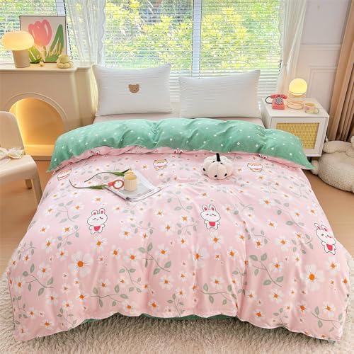 OranFran Kids Cartoon Duvet Cover Set Pink Floral 3PCS Reversible Kawaii