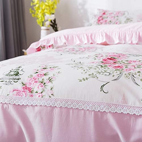 FADFAY Sweet Pink Floral Duvet Cover Set 5Pcs Twin XL