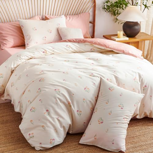 Pink Floral Duvet Cover Set with 2 Pillowcases
