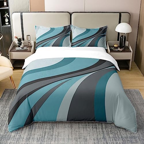 Modern Blue Gray Cotton Duvet Cover Set Queen