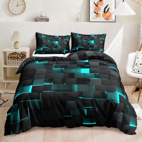 Geometric Turquoise Black Duvet Cover Set Queen 3PCS