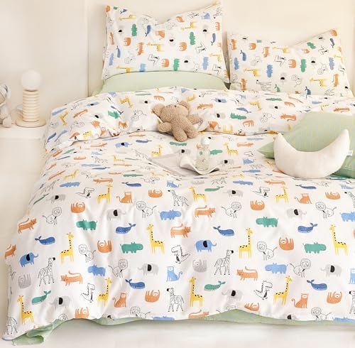 MEJU Jungle Animals Duvet Cover Set 100 Cotton with Zipper Closure