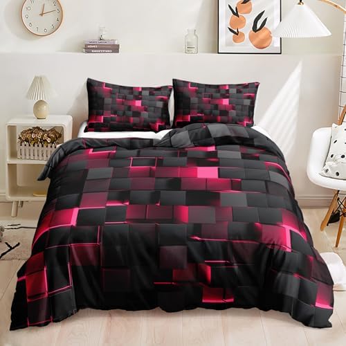 Geometric Pink Black Duvet Cover Set 3PCS