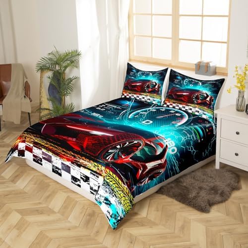 Jejeloiu Race Sports Car Duvet Set for Kids