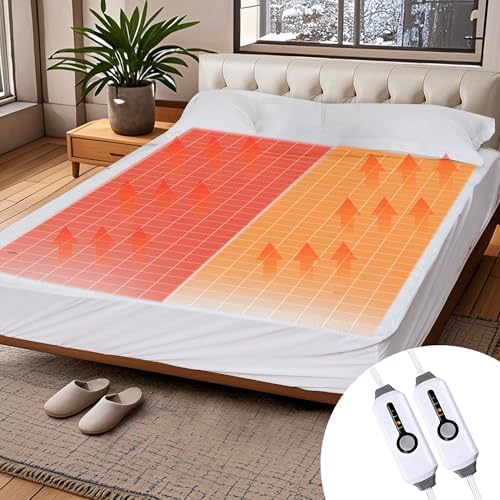 SUNNY HEAT Queen Heated Mattress Pad with 4 Levels 10 Hour Auto-Off
