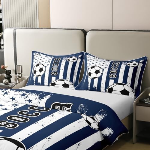 Feelyou Football Bedding Set Twin Size Duvet Cover Set Navy Blue