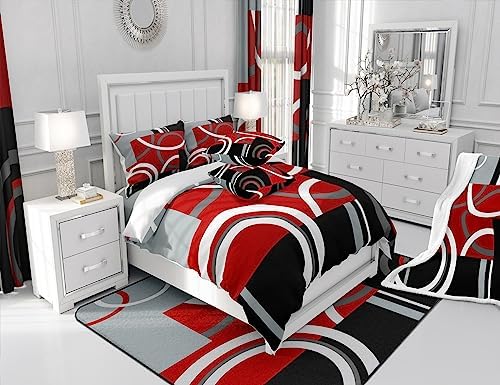 Feelyou Kids Geometry Duvet Cover Set Red Black