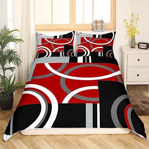 Feelyou Kids Geometry Duvet Cover Set Red Black
