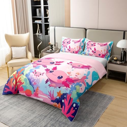 jejeloiu Axolotl Duvet Cover Set Twin Size