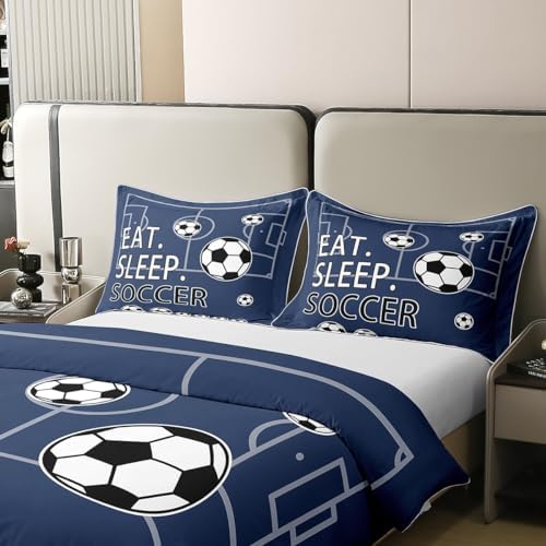 Feelyou Navy Blue Soccer Duvet Cover Set