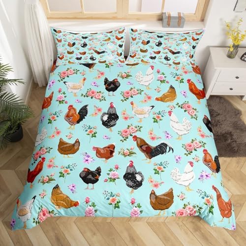 Feelyou Hen Rooster Print Duvet Cover Set 3Pcs Zipper