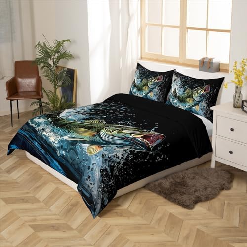 Feelyou Big Pike Fish Duvet Cover Set - Black Underwater Animals