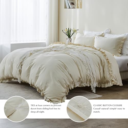 SimpleOpulence Organic Cotton Twin Duvet Cover Set with Ruffles 2Pcs