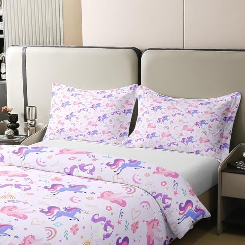Purple Unicorn Duvet Cover Set Twin with Pillowcase