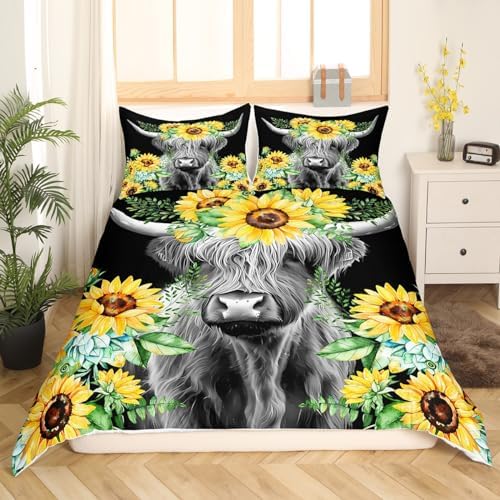 Feelyou Highland Cow Duvet Cover Set for Kids
