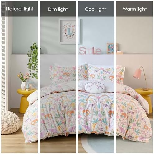 Twin Duvet Cover Set with Jungle Animals and Reversible Floral Design