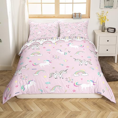 Feelyou Girls Unicorn Duvet Cover Set Full Size