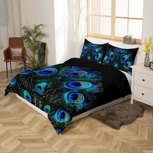 Erosebridal Peacock Feather Duvet Set Queen Size