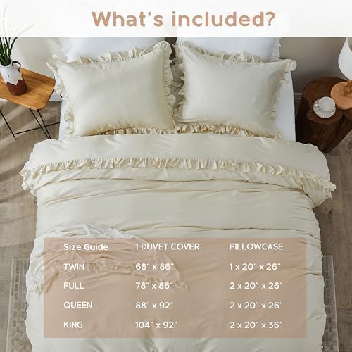 SimpleOpulence Organic Cotton Twin Duvet Cover Set with Ruffles 2Pcs