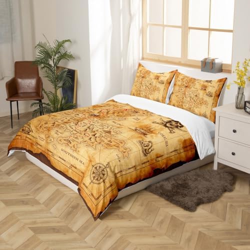 Castle Fairy Nautical Map Duvet Cover Set Queen Size