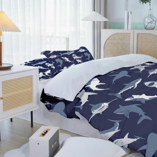Shark Fish Print Kids Duvet Cover Set Twin