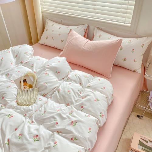 Nayoroom Pink Tulip Duvet Cover Set 3Pcs Reversible Microfiber 1