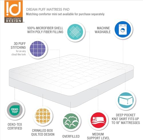 Intelligent Design Queen Mattress Pad - 3D Puff Down Alternative Fill