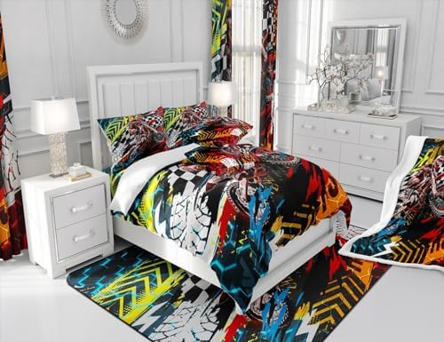 Jejeloiu Motocross Bedding Set Twin Size Duvet Cover