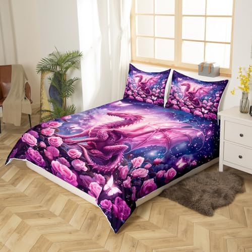 Homewish Pink Dragon Duvet Cover Set for Kids Room