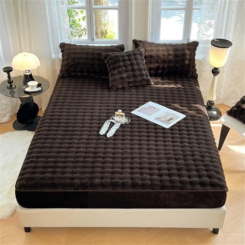 Velvet Flannel Checkered Mattress Protector 6-18 Deep Pocket Coffee King