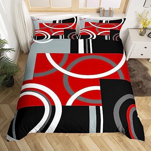 Feelyou Kids Geometry Duvet Cover Set Red Black