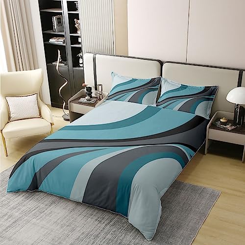 Modern Blue Gray Cotton Duvet Cover Set Queen