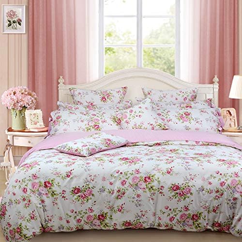 FADFAY Rose Floral Duvet Cover Set Queen Size 3pcs