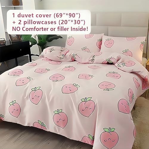 SDY 3PCS Pink Peach Print Duvet Cover Set Twin