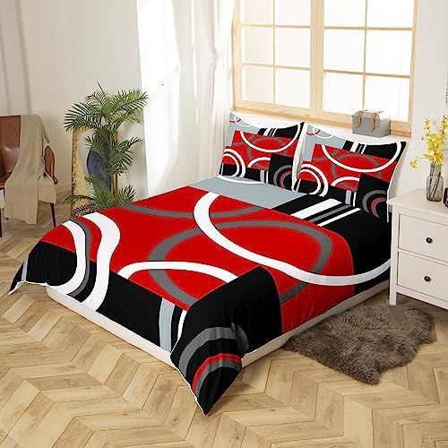 Feelyou Kids Geometry Duvet Cover Set Red Black