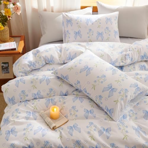 Jolusere Blue Bow Duvet Cover Set Kids 3 Pieces