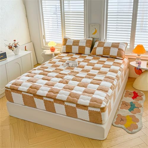 BYHIP Flannel Velvet Bed Sheet with Deep Pocket Mattress Protector