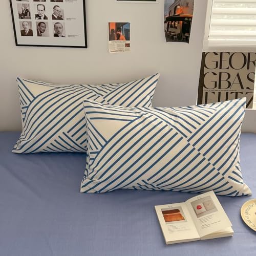 LIWHENHAO 100 Cotton Duvet Cover Set Queen Modern Blue Stripe