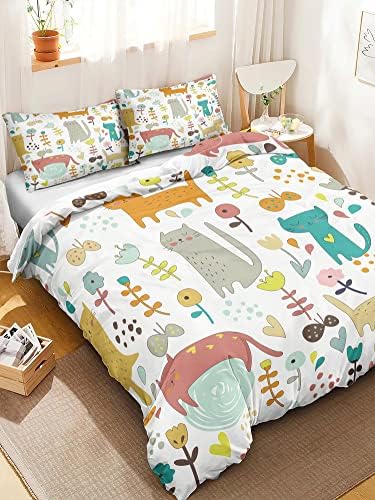 CVHOUSE Kawaii Cat Duvet Cover Set Twin Size