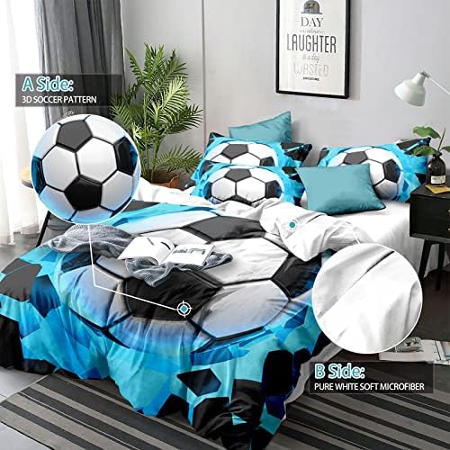 WONGS BEDDING Blue Soccer Duvet Cover Set Queen