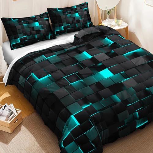 Geometric Turquoise Black Duvet Cover Set Queen 3PCS