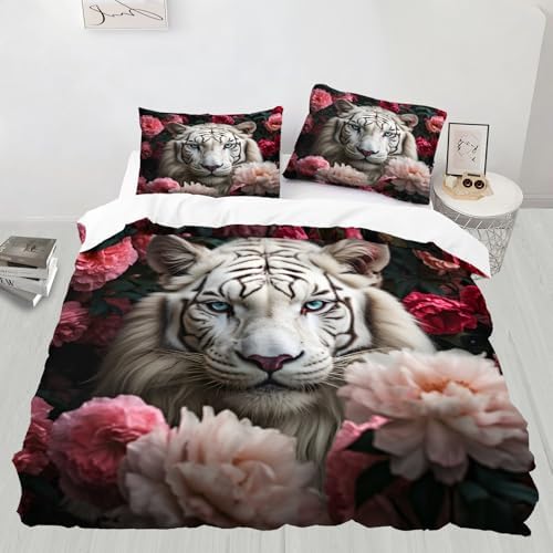 White Tiger Kids Duvet Cover Set Twin Size