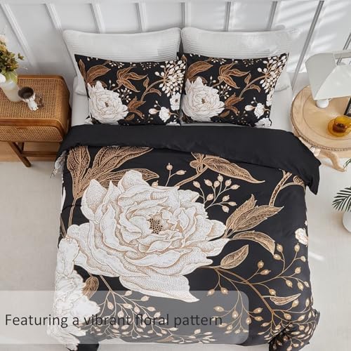 MKXI Gold Floral Black Duvet Cover Twin XL Set