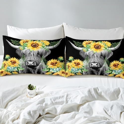 Feelyou Highland Cow Duvet Cover Set for Kids