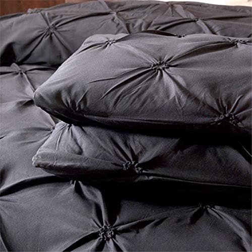 Feelyou Pinch Pleated Duvet Cover Set - Solid Black with 2 Pillow Shams